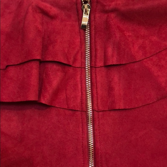 #58 RED FAUX SUEDE OFF SHOULDER DRESS - Picture 8 of 9